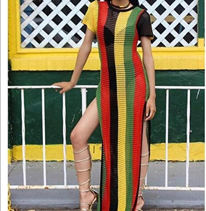 Cotton Crochet Rasta Maxi Dress Work Fishnet Bikini Cover Up