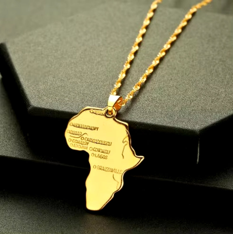 Statement Africa Map Tag Pendant Letter Necklace Rasta Reggae African Afro Map Choker Travel African Gift Charm