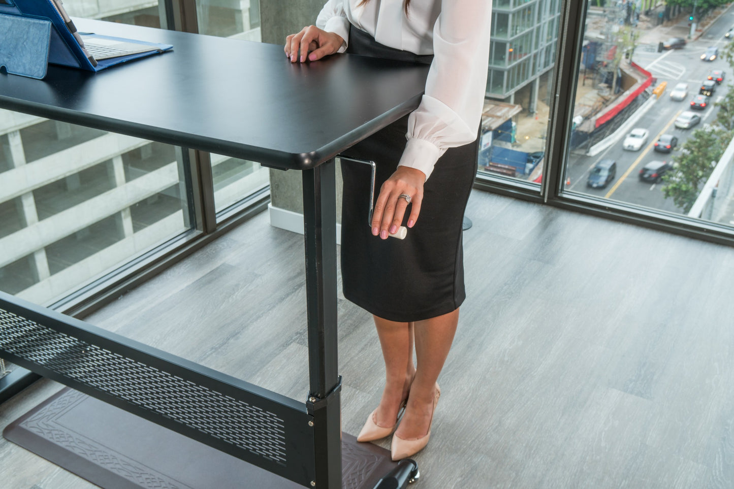 Office ABC102BKTT Height Adjustable Crank Desk with Table Top - Black
