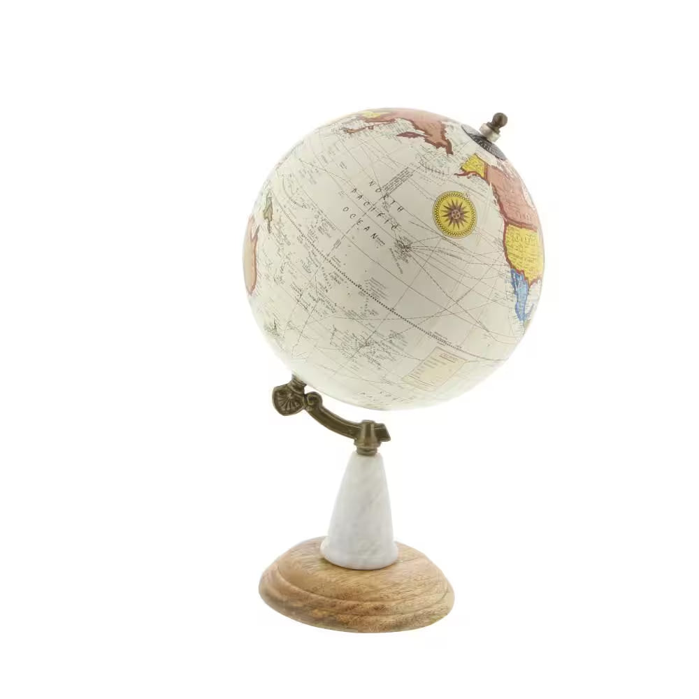 14 In. White Mango Wood Decorative Globe