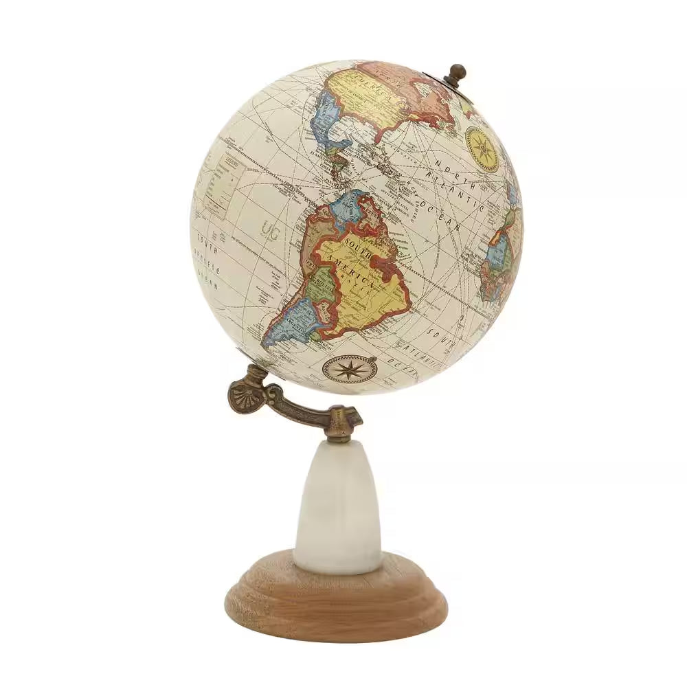 14 In. White Mango Wood Decorative Globe
