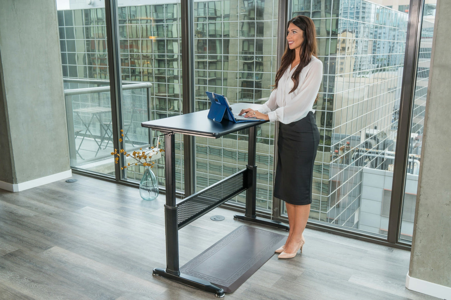Office ABC102BKTT Height Adjustable Crank Desk with Table Top - Black