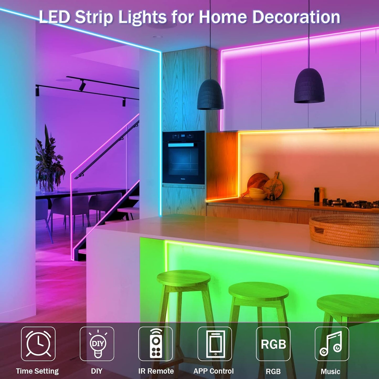 65.6Ft LED Lights for Bedroom, Music Sync RGB LED Strip Lights with APP & Remote Control, Luces LED Para Cuarto, Bluetooth LED Lights for Room, Home Decoration