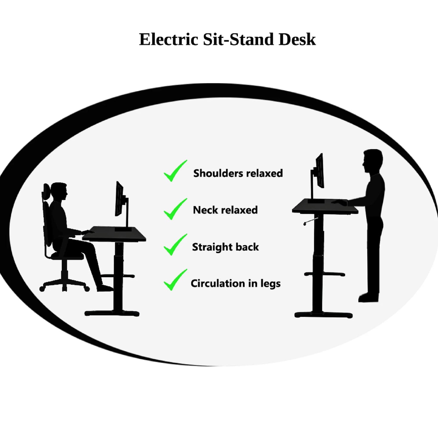 Office ABC102BKTT Height Adjustable Crank Desk with Table Top - Black