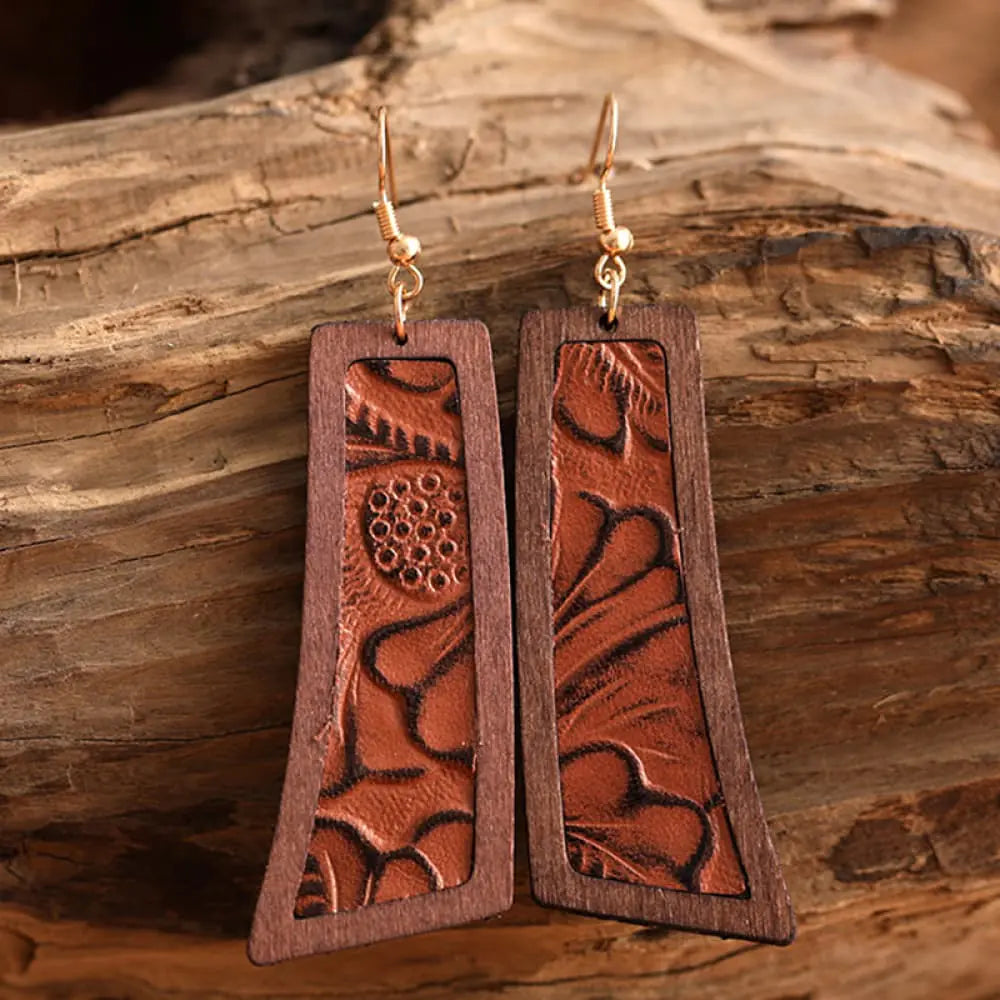 Geometrical Wooden Dangle Earrings