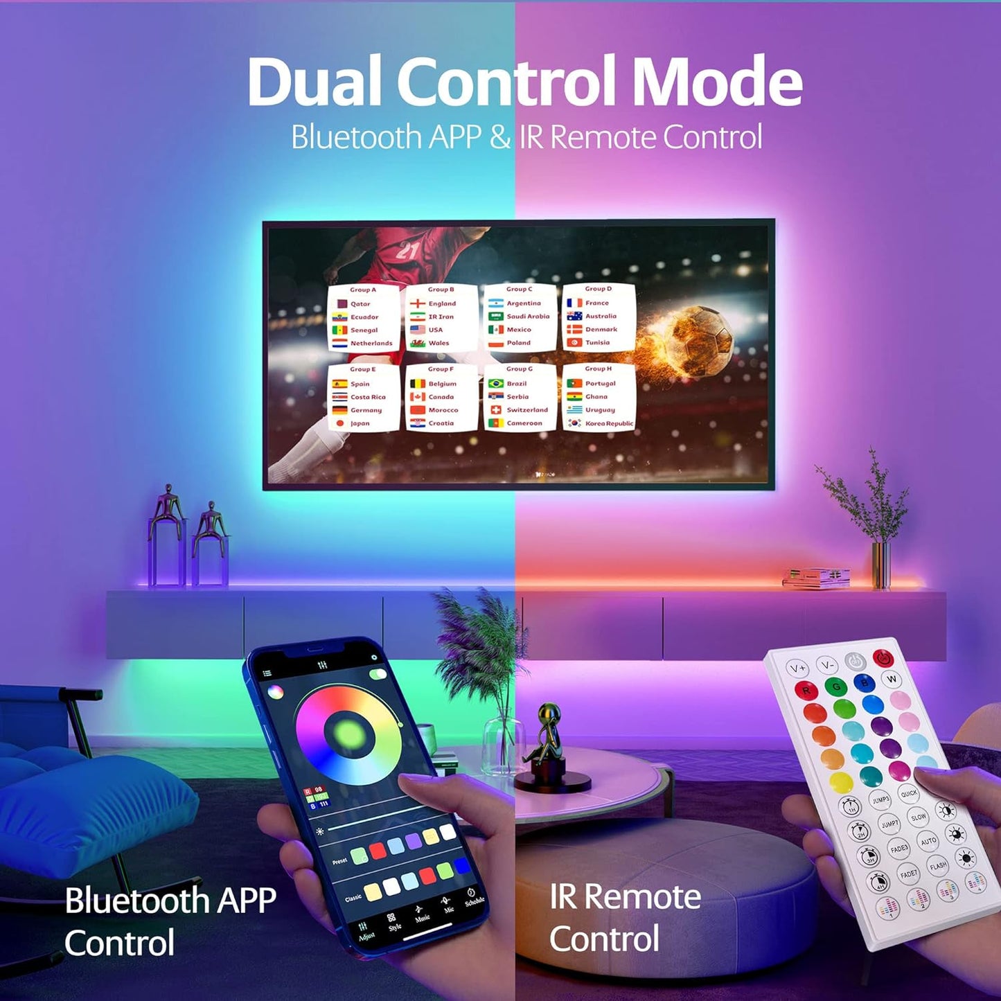 65.6Ft LED Lights for Bedroom, Music Sync RGB LED Strip Lights with APP & Remote Control, Luces LED Para Cuarto, Bluetooth LED Lights for Room, Home Decoration