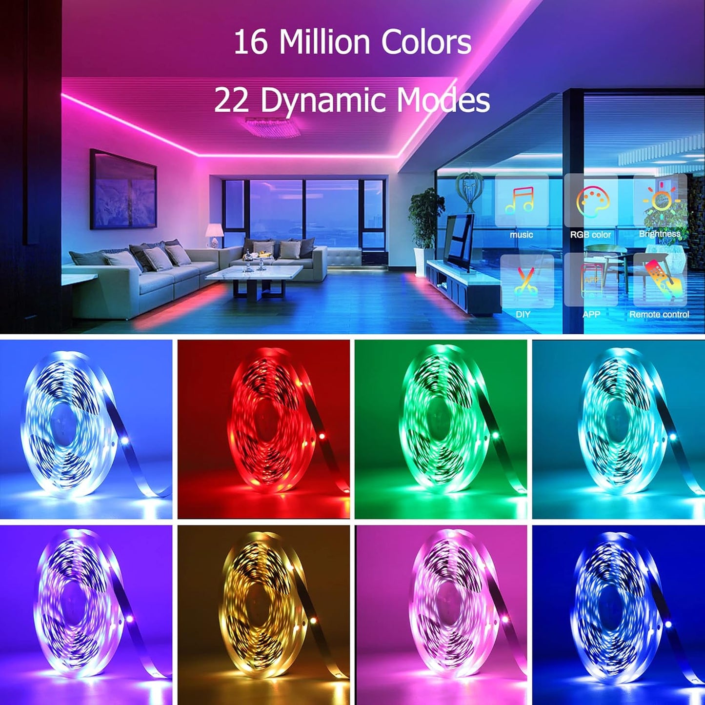 65.6Ft LED Lights for Bedroom, Music Sync RGB LED Strip Lights with APP & Remote Control, Luces LED Para Cuarto, Bluetooth LED Lights for Room, Home Decoration
