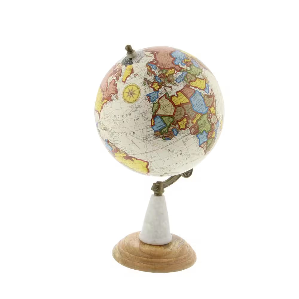 14 In. White Mango Wood Decorative Globe