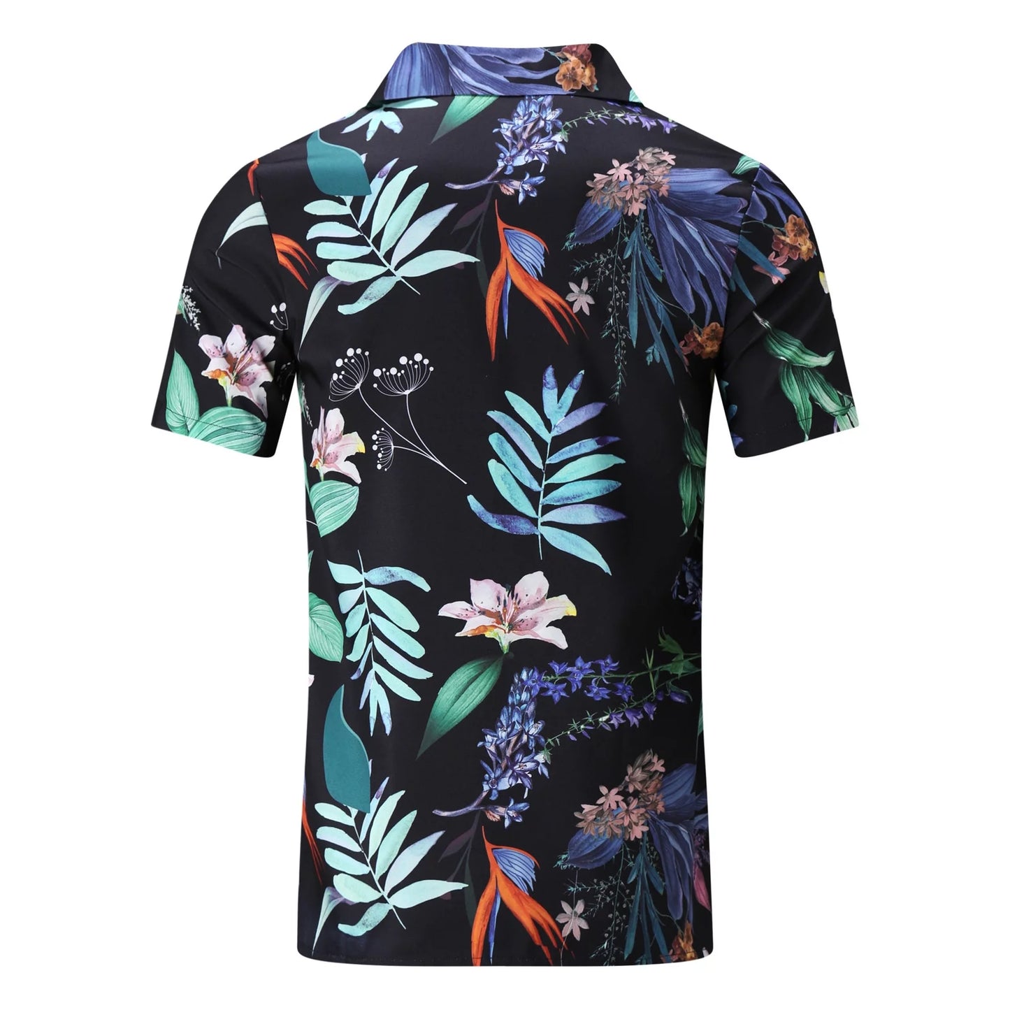 Men'S Casual Sport Sets Regular Fit Tropical Print Button down Short Sleeve Cuban Collar Top Blouse and Shorts Fashion Summer Breathable Two Piece Suits Black XXXL