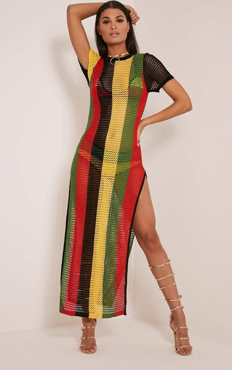 Cotton Crochet Rasta Maxi Dress Work Fishnet Bikini Cover Up