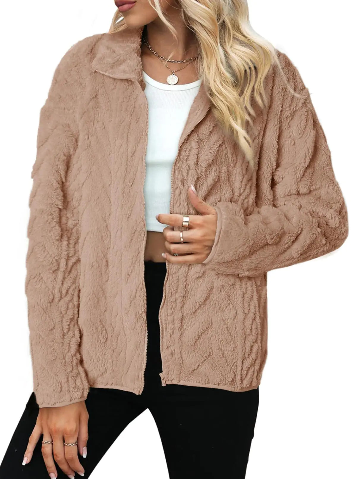 ChatGPT Dokotoo Women's Winter Fleece Jacket – Zip-Up with Stand Collar