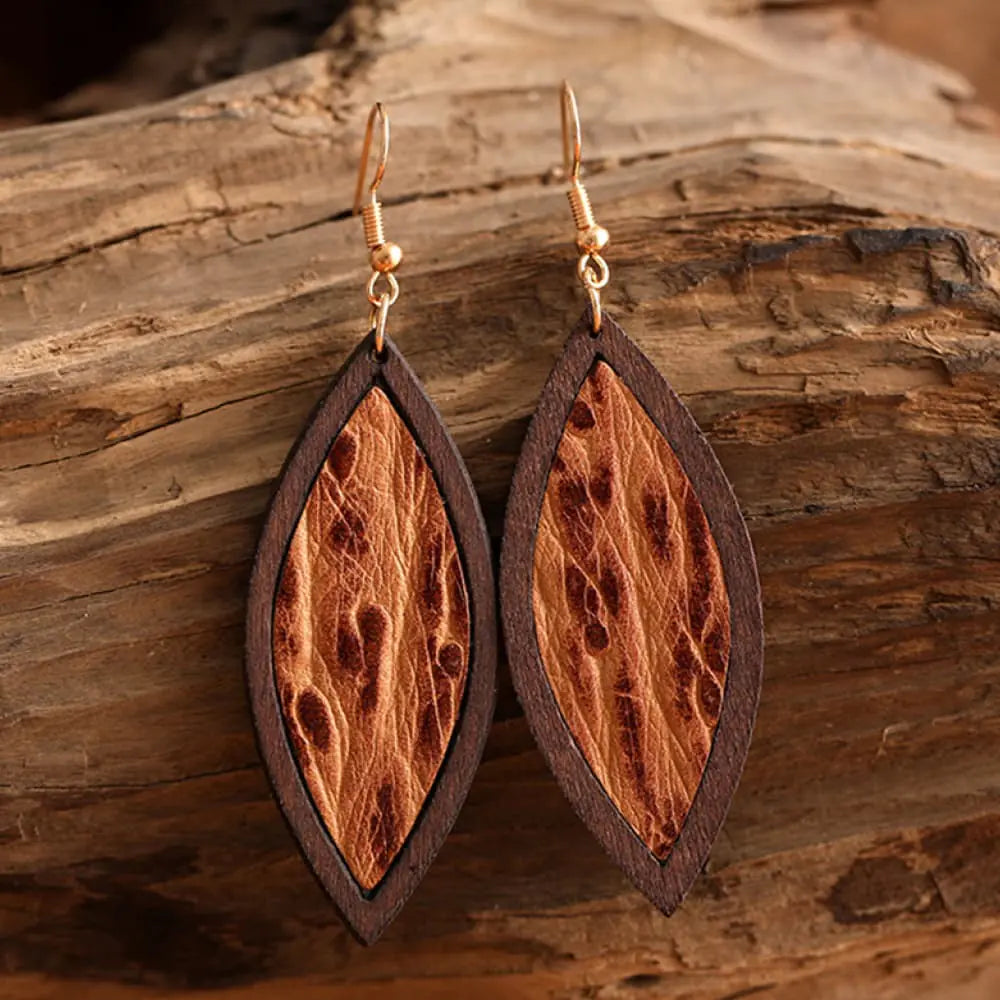 Geometrical Wooden Dangle Earrings
