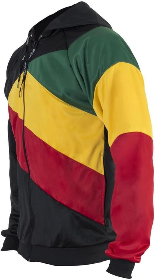 Jamaican Reggae 3 Coloured Striped Hooded Capoeira Zip-Up Jacket Tracksuit