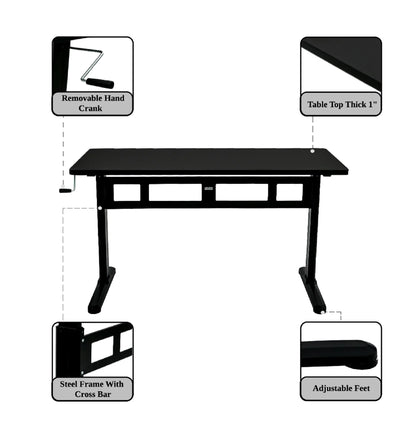 Office ABC102BKTT Height Adjustable Crank Desk with Table Top - Black
