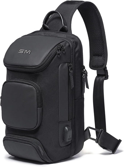 Sling Bag Crossbody for Men, 14.2 Inch anti Theft Waterproof Chest Shoulder Bag with USB Charging Port