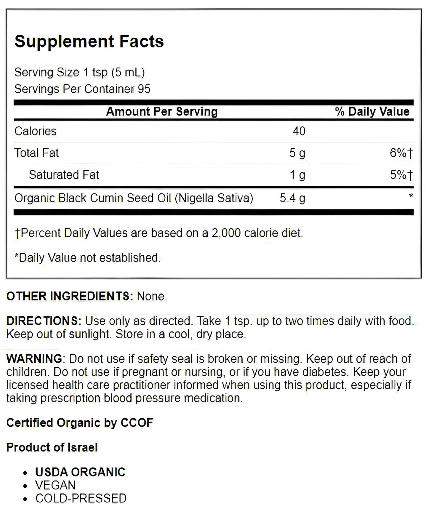 Black Seed Oil, 100% Pure Virgin, Organic, Cold Pressed 8 Fl Oz (16 Fl Oz)