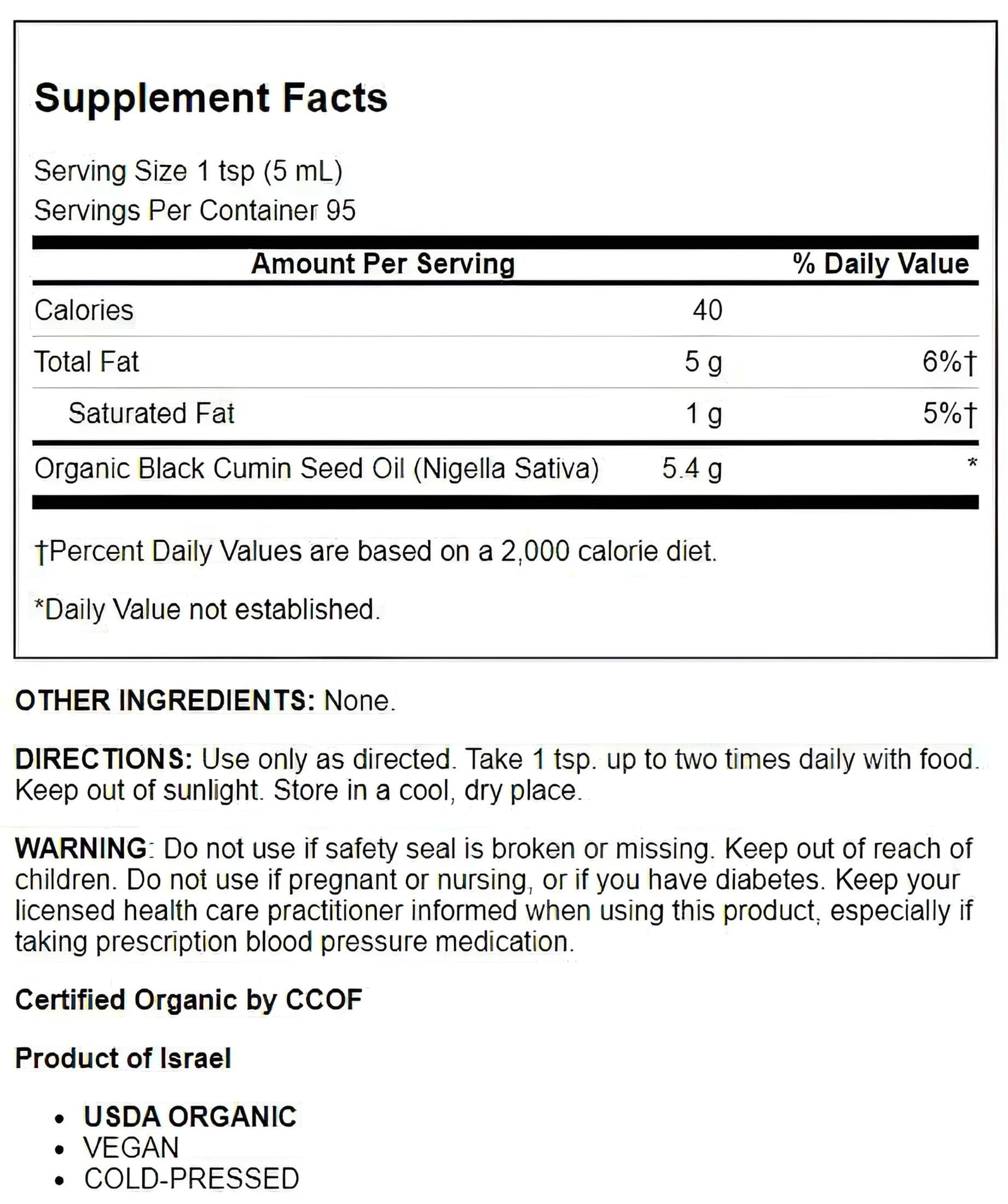 Black Seed Oil, 100% Pure Virgin, Organic, Cold Pressed 8 Fl Oz (16 Fl Oz)