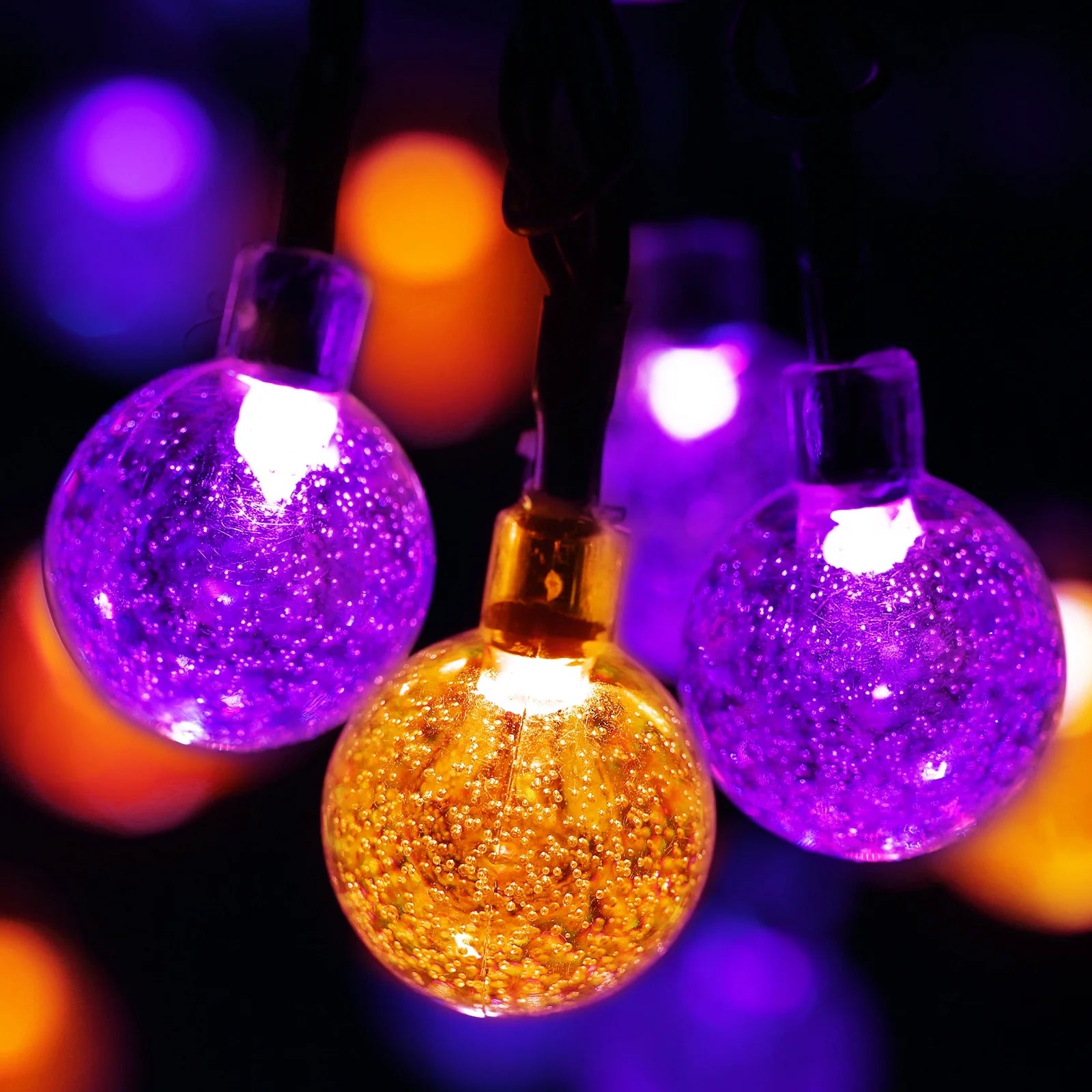 Solar Halloween Lights Outdoor 35.6Ft 60 LED Globe Orange & Purple String Lights with 8 Modes, Waterproof Halloween String Lights for Patio Garden Lawn Gazebo Yard Porch Halloween Decorations