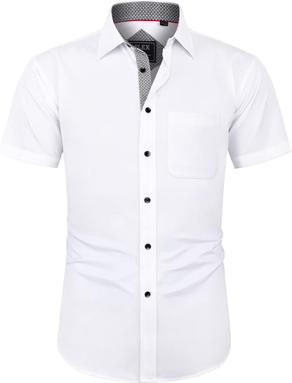 Men'S Short Sleeve Dress Shirts with Pocket Casual Button down Shirt Wrinkle-Free Stretch Business Shirts