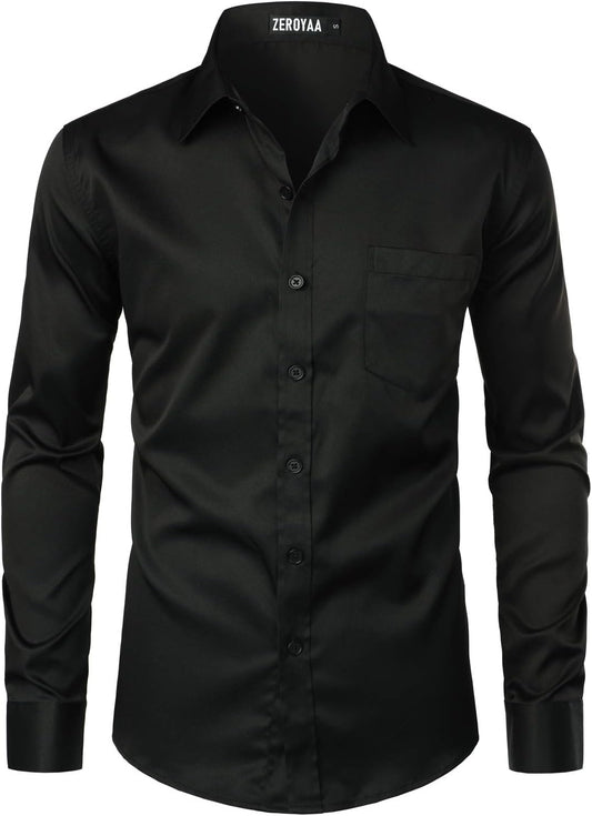 Men'S Urban Stylish Casual Business Slim Fit Long Sleeve Button up Dress Shirt with Pocket