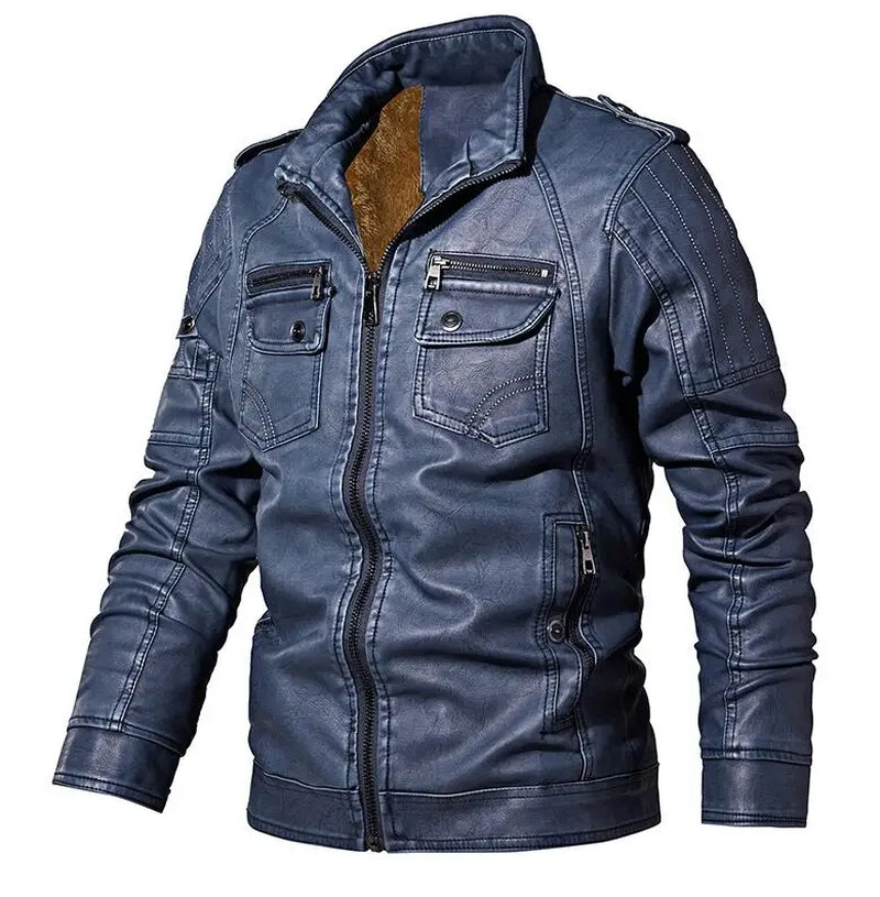 Men'S Winter Leather Jackets Autumn Business Casual Thicken Fleece Coats Male Fashion Motorcycle Outwear Leather Jacket
