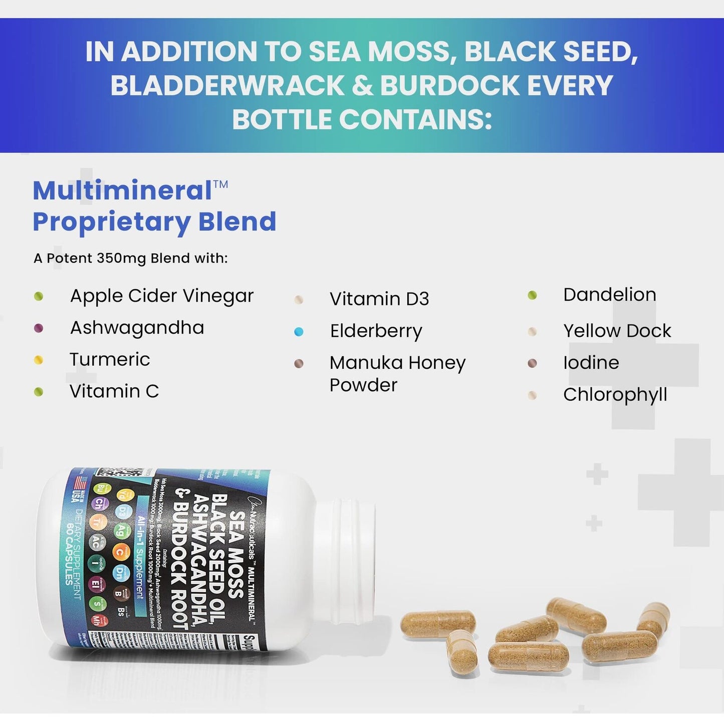 Sea Moss 3000Mg Black Seed Oil 2000Mg Ashwagandha 1000Mg Turmeric 1000Mg Blad...