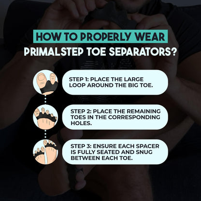 Primalstep Toe Separators - Doctor Recommended - Correct Foot and Bunion Pain, Plantar Fasciitis - Toe Straightener to Improve Functional Athletic Mobility - Stretches to Fit (S/M)