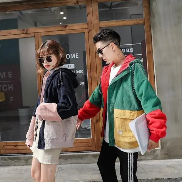 Unisex Color Block Corduroy Jacket