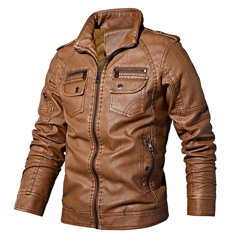 Men'S Winter Leather Jackets Autumn Business Casual Thicken Fleece Coats Male Fashion Motorcycle Outwear Leather Jacket
