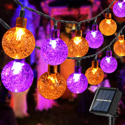 Solar Halloween Lights Outdoor 35.6Ft 60 LED Globe Orange & Purple String Lights with 8 Modes, Waterproof Halloween String Lights for Patio Garden Lawn Gazebo Yard Porch Halloween Decorations