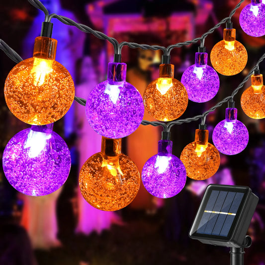 Solar Halloween Lights Outdoor 35.6Ft 60 LED Globe Orange & Purple String Lights with 8 Modes, Waterproof Halloween String Lights for Patio Garden Lawn Gazebo Yard Porch Halloween Decorations