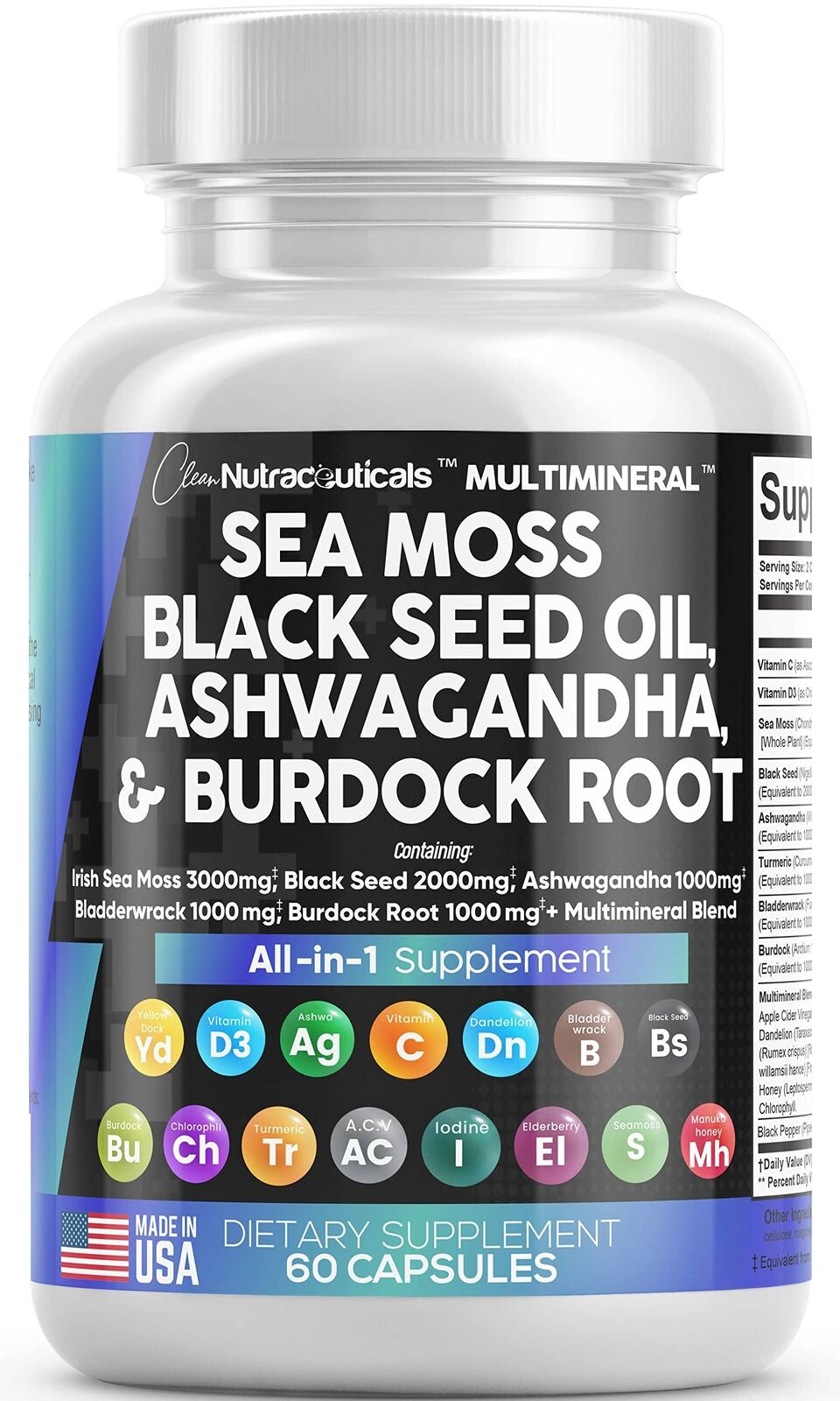 Sea Moss 3000Mg Black Seed Oil 2000Mg Ashwagandha 1000Mg Turmeric 1000Mg Blad...