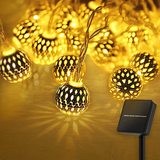 Solar Globe String Lights, 16.4 Ft 20 LED Moroccan Solar Fairy Lights, Outdoor Solar Christmas Lights for Patio Garden, Warm White