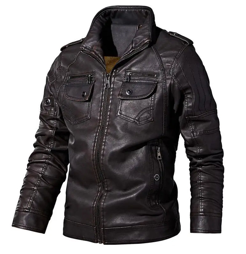 Men'S Winter Leather Jackets Autumn Business Casual Thicken Fleece Coats Male Fashion Motorcycle Outwear Leather Jacket