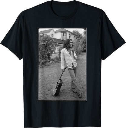Bob Marley X David Burnett Black & White Guitar Photo T-Shirt
