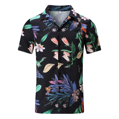 Men'S Casual Sport Sets Regular Fit Tropical Print Button down Short Sleeve Cuban Collar Top Blouse and Shorts Fashion Summer Breathable Two Piece Suits Black XXXL