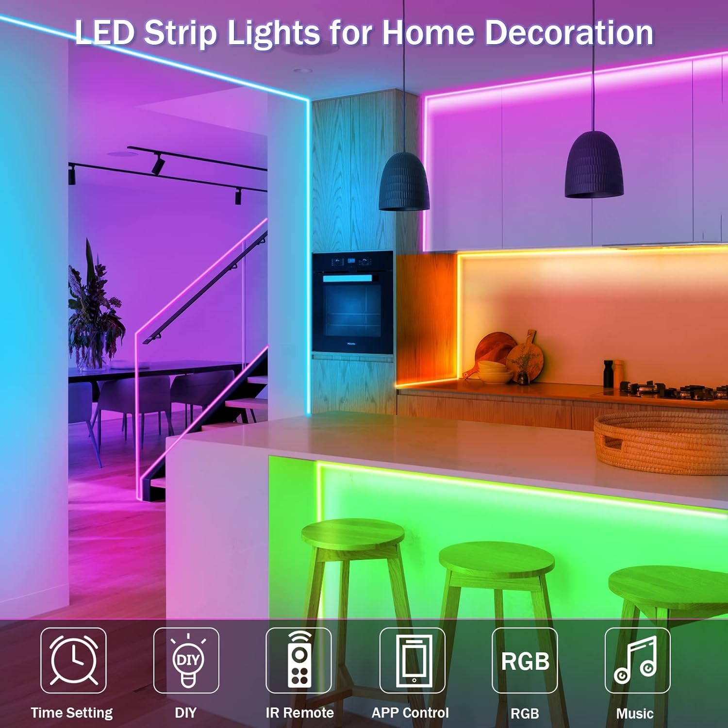 65.6Ft LED Lights for Bedroom, Music Sync RGB LED Strip Lights with APP & Remote Control, Luces LED Para Cuarto, Bluetooth LED Lights for Room, Home Decoration