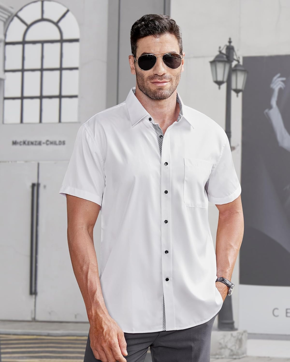 Men'S Short Sleeve Dress Shirts with Pocket Casual Button down Shirt Wrinkle-Free Stretch Business Shirts