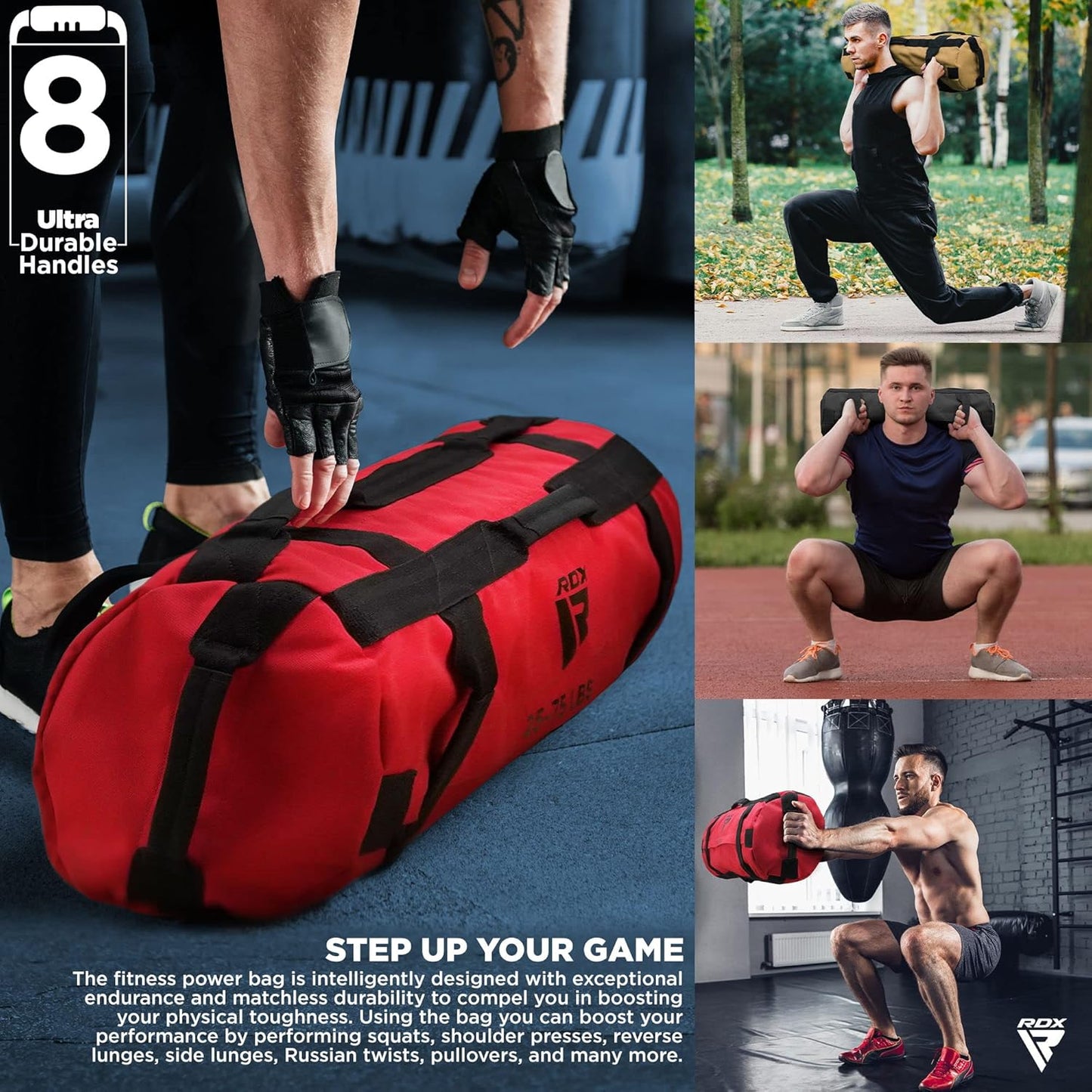 Sandbag for Fitness Weights Training, Unfilled Power Bags with Handles, 5-200 Lbs Adjustable Weighted Slam Bag for Strength Powerlifting Running Heavy Workout Home Gym Exercise, Sold as UNFILLED