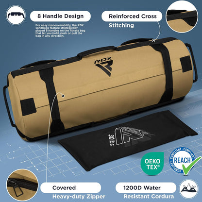 Sandbag for Fitness Weights Training, Unfilled Power Bags with Handles, 5-200 Lbs Adjustable Weighted Slam Bag for Strength Powerlifting Running Heavy Workout Home Gym Exercise, Sold as UNFILLED