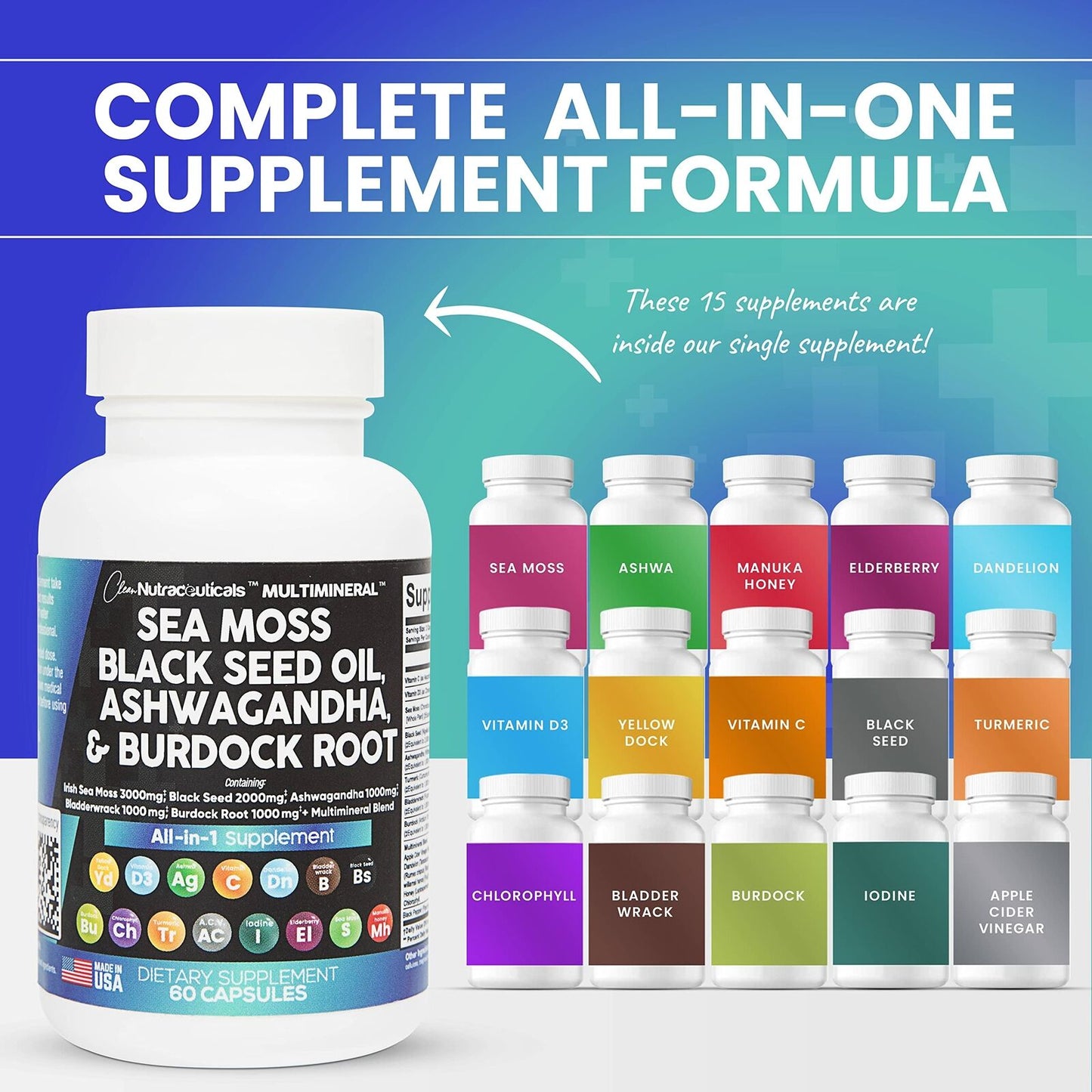 Sea Moss 3000Mg Black Seed Oil 2000Mg Ashwagandha 1000Mg Turmeric 1000Mg Blad...