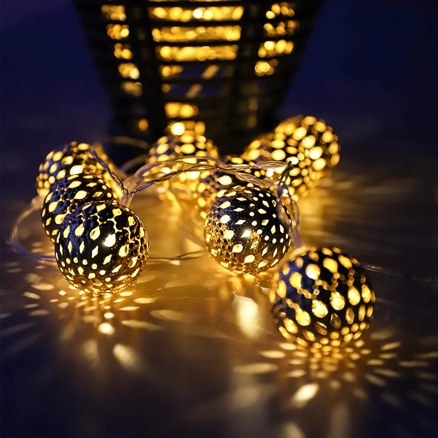 Solar Globe String Lights, 16.4 Ft 20 LED Moroccan Solar Fairy Lights, Outdoor Solar Christmas Lights for Patio Garden, Warm White