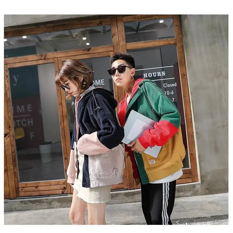 Unisex Color Block Corduroy Jacket