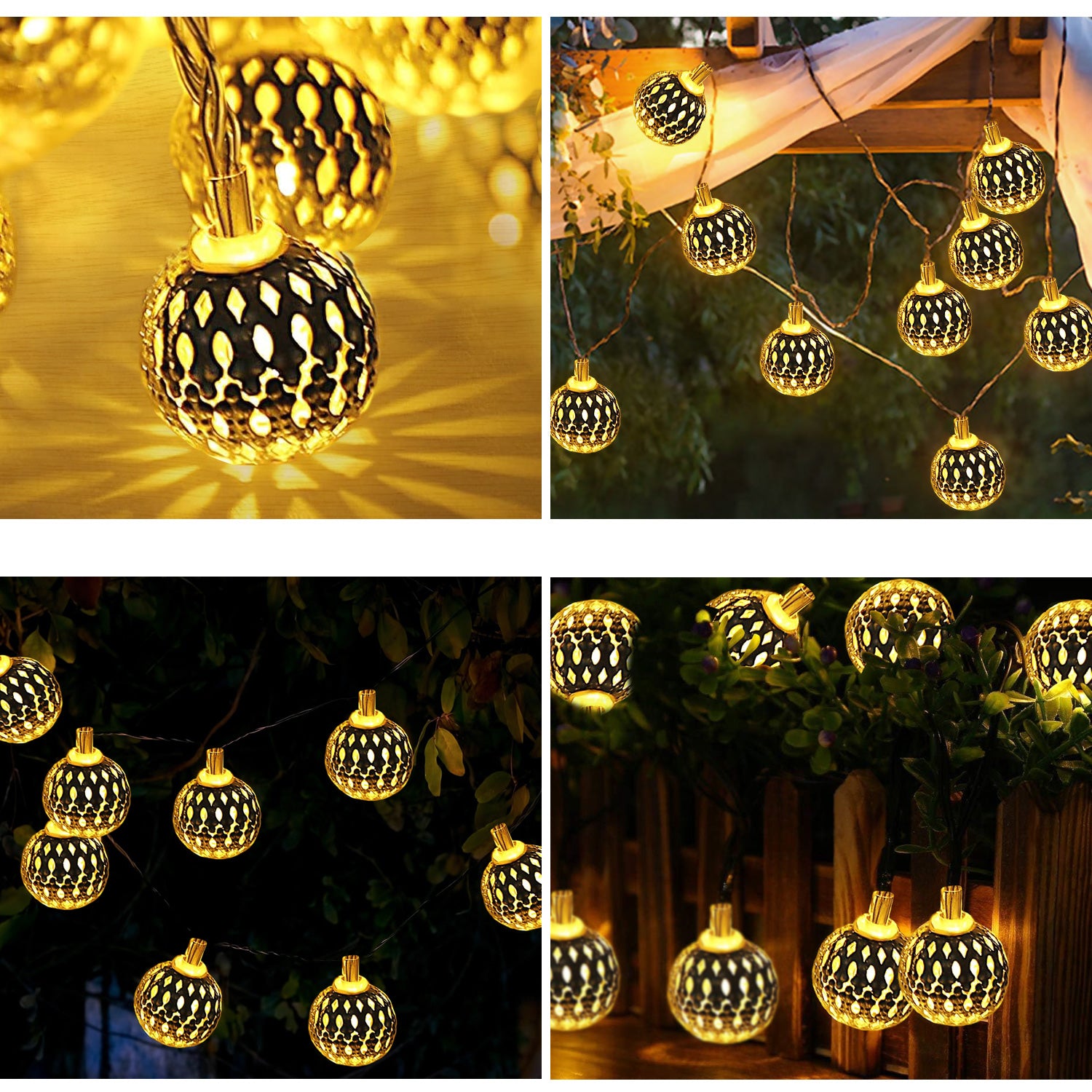 Solar Globe String Lights, 16.4 Ft 20 LED Moroccan Solar Fairy Lights, Outdoor Solar Christmas Lights for Patio Garden, Warm White