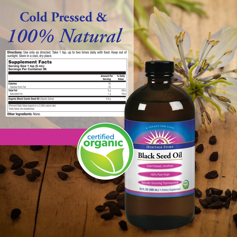 Black Seed Oil, 100% Pure Virgin, Organic, Cold Pressed 8 Fl Oz (16 Fl Oz)