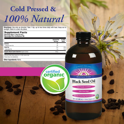 Black Seed Oil, 100% Pure Virgin, Organic, Cold Pressed 8 Fl Oz (16 Fl Oz)
