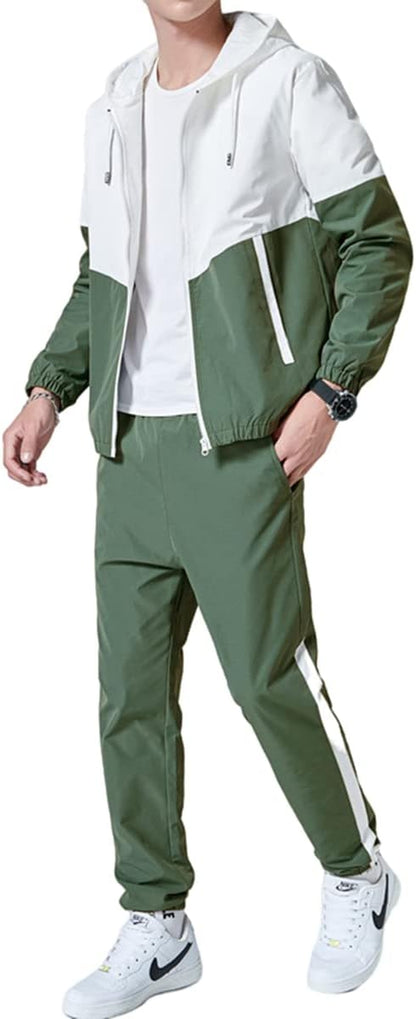Men Retro Windbreaker Track Suit Track Jacket Track Pant Athletic Hip Hop Windproof Sweat Suit