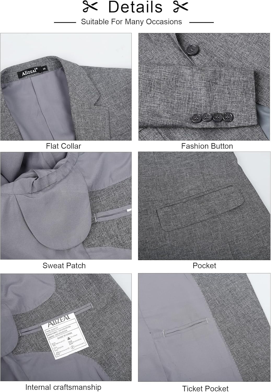 Men'S Casual Suit Jacket Sports Coat Business Suit One Button