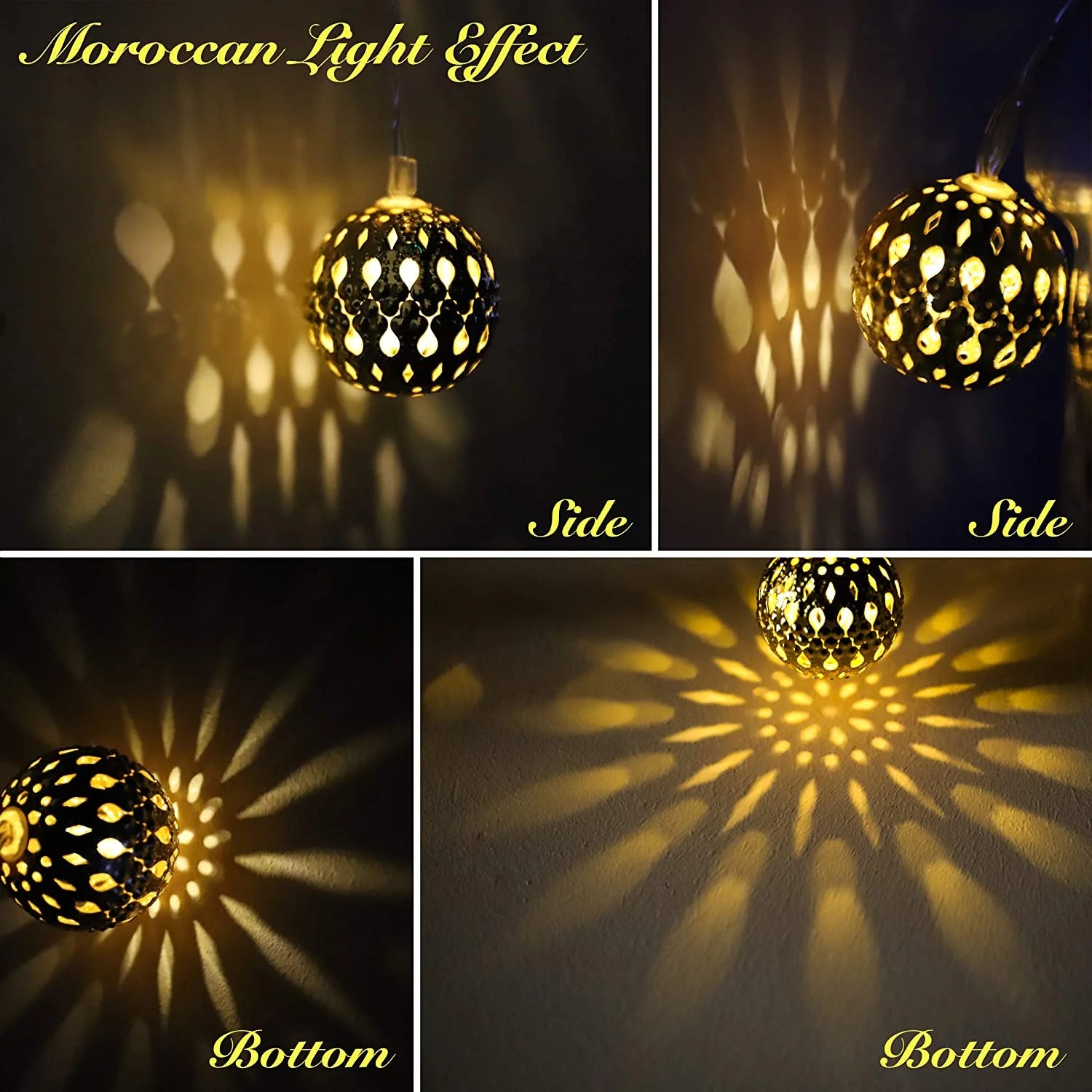 Solar Globe String Lights, 16.4 Ft 20 LED Moroccan Solar Fairy Lights, Outdoor Solar Christmas Lights for Patio Garden, Warm White