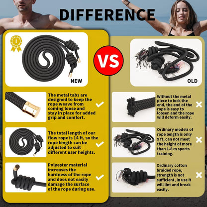 Flow Rope for Fitness High Performance Double Woven Workout Rope Adjustable Flow Jump Rope for Men Women Training Indoor Outdoor Cardio Exercise Rope for Beginner